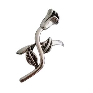 CLIMBING LEAF ROSE FLOWER RARE FIND NEW SIZE 7   TITANIUM  SHINY SILVER RING